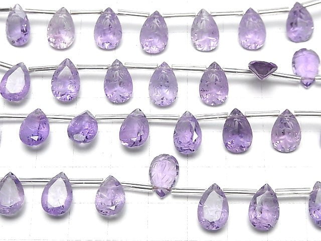 [Video]High Quality Amethyst AAA- Carved Pear shape Faceted 12x8mm 1strand (8pcs )