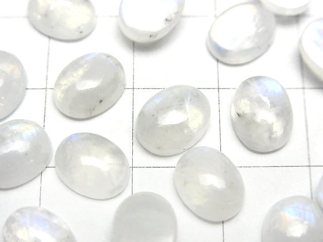 [Video] Rainbow Moonstone AA++ Oval Cabochon 9x7mm 5pcs