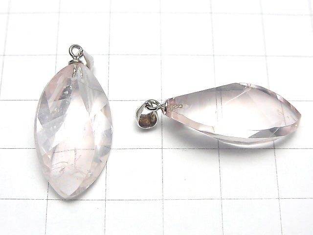 [Video] High Quality MadagascarRose Quartz AAA-Twist Faceted Marquise 26x15x11mm Pendant