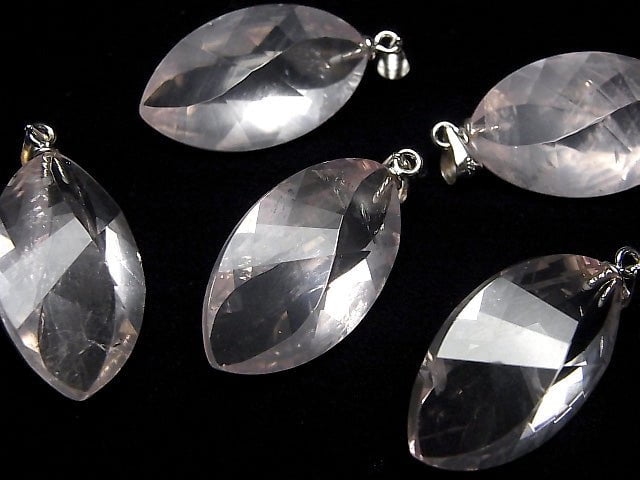 High Quality MadagascarRose Quartz AAA-Twist Faceted Marquise 26x15x11mm Pendant