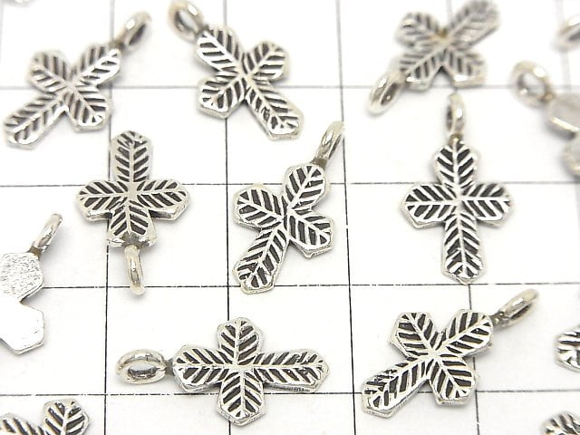 Karen Hill Tribe Silver Cross motif charm with Leaf Pattern 18 x 10 x 1 mm 1 pc