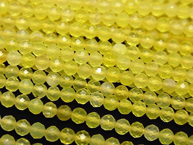 [Video]High Quality! Yellow color Chalcedony Faceted Round 3mm 1strand beads (aprx.15inch/37cm)