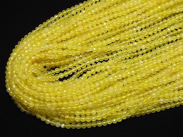 [Video]High Quality! Yellow color Chalcedony Faceted Round 3mm 1strand beads (aprx.15inch/37cm)