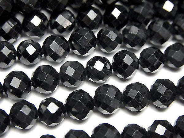 High Quality! Black Tourmaline AA ++ - AA + 64 Faceted Round 6 mm half or 1 strand beads (aprx.15 inch / 38 cm)