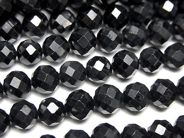 High Quality! Black Tourmaline AA ++ - AA + 64 Faceted Round 6 mm half or 1 strand beads (aprx.15 inch / 38 cm)