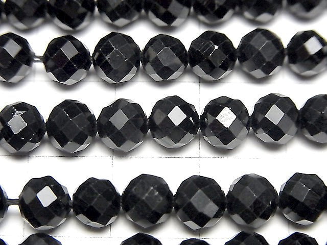 High Quality! Black Tourmaline AA ++ - AA + 64 Faceted Round 6 mm half or 1 strand beads (aprx.15 inch / 38 cm)