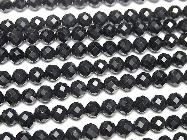 High Quality! Black Tourmaline AA ++ - AA + 64 Faceted Round 6 mm half or 1 strand beads (aprx.15 inch / 38 cm)