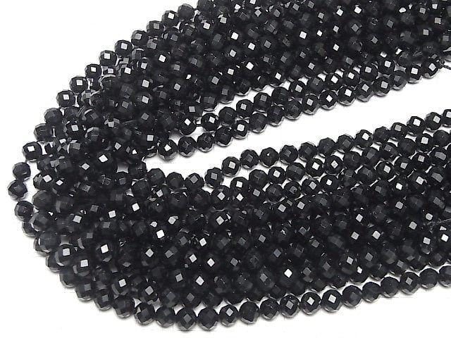 High Quality! Black Tourmaline AA ++ - AA + 64 Faceted Round 6 mm half or 1 strand beads (aprx.15 inch / 38 cm)