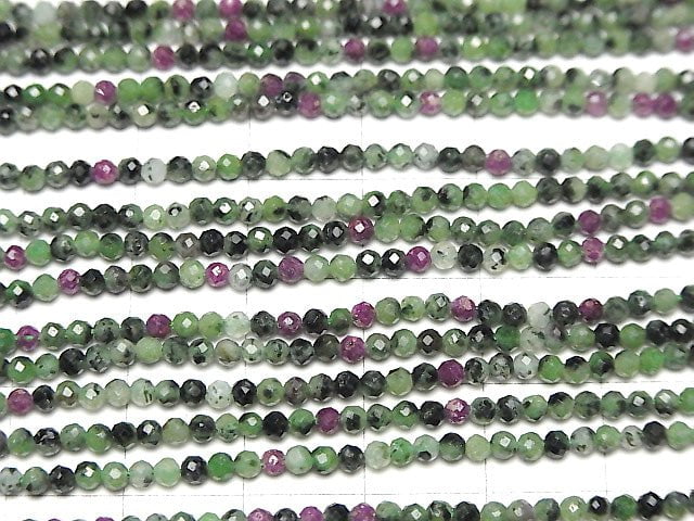 [Video] High Quality! Ruby Inzoisite Faceted Round 2mm 1strand beads (aprx.15inch/38cm)