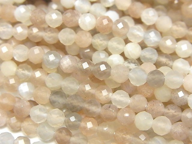 [Video] High Quality! Multi Color Moonstone AAA 32 Faceted Round 4 mm 1strand beads (aprx.15 inch / 37 cm)