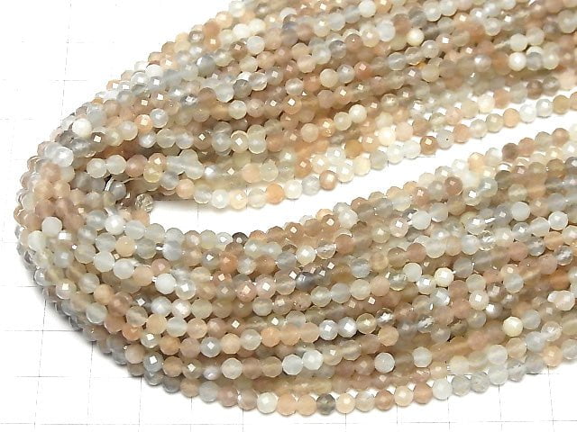 [Video] High Quality! Multi Color Moonstone AAA 32 Faceted Round 4 mm 1strand beads (aprx.15 inch / 37 cm)