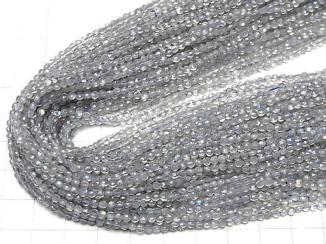 [Video] High Quality! Labradorite AA++ Faceted Coin 2.5x2.5x2mm 1strand beads (aprx.15inch/38cm)