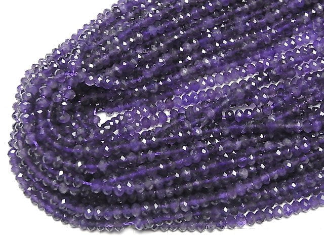 [Video] High Quality!  Amethyst AAA Faceted Button Roundel 4x4x2mm 1strand beads (aprx.15inch/38cm)