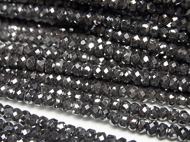 [Video] High Quality! Hematite Faceted Button Rondelle 3x3x2mm 1strand beads (aprx.15inch / 37cm)
