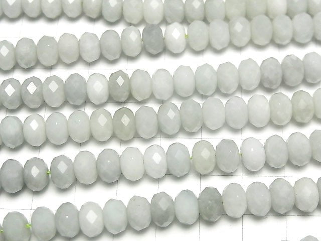 [Video] High Quality! Burma Jadeite AA+ Faceted Button Roundel 8x8x6mm half or 1strand beads (aprx.15inch / 37cm)