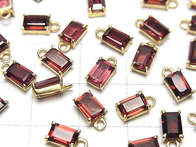 [Video]High Quality Mozambique Garnet AAA Bezel Setting Rectangle Faceted 6x4mm 18KGP 2pcs