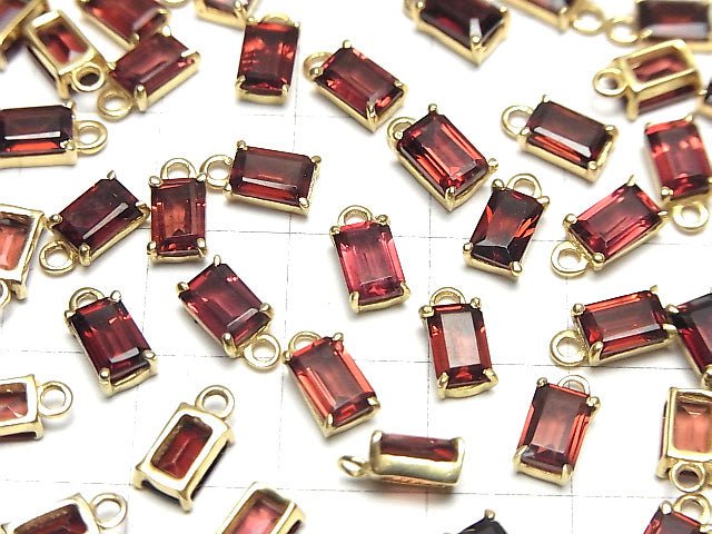 [Video]High Quality Mozambique Garnet AAA Bezel Setting Rectangle Faceted 6x4mm 18KGP 2pcs