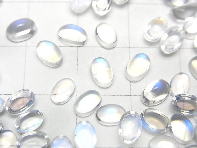 [Video] High Quality Rainbow Moonstone AAA++ Oval Cabochon 6x4mm 3pcs