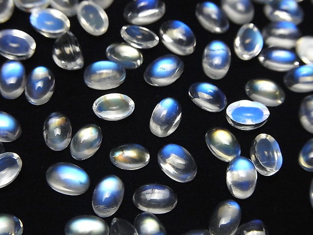 [Video] High Quality Rainbow Moonstone AAA++ Oval Cabochon 6x4mm 3pcs