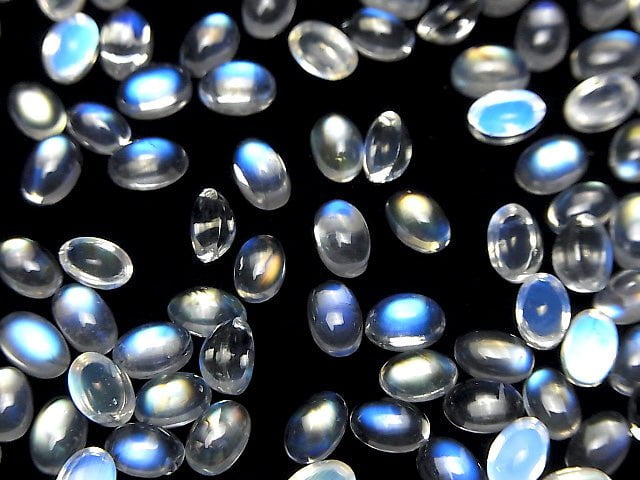 [Video] High Quality Rainbow Moonstone AAA++ Oval Cabochon 6x4mm 3pcs