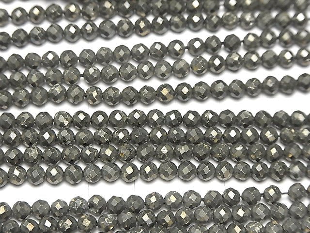 [Video] High Quality!  Pyrite AAA- 32Faceted Round 4mm 1strand beads (aprx.15inch/38cm)