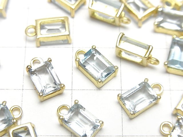 [Video] High Quality Sky Blue Topaz AAA Bezel Setting Rectangle Faceted 7x5mm 18KGP 1pc