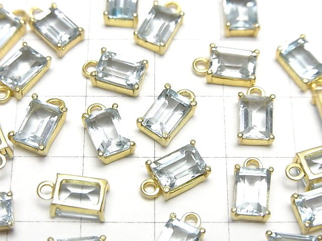 [Video] High Quality Sky Blue Topaz AAA Bezel Setting Rectangle Faceted 7x5mm 18KGP 1pc