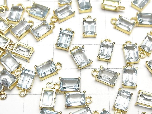 [Video] High Quality Sky Blue Topaz AAA Bezel Setting Rectangle Faceted 7x5mm 18KGP 1pc