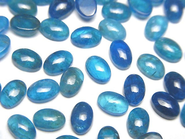 [Video]High Quality Neon Blue Apatite AA++ Oval Cabochon 6x4mm 3pcs