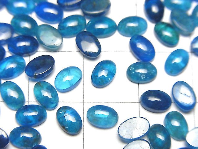 [Video]High Quality Neon Blue Apatite AA++ Oval Cabochon 6x4mm 3pcs