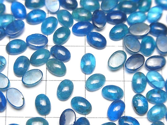 [Video]High Quality Neon Blue Apatite AA++ Oval Cabochon 6x4mm 3pcs