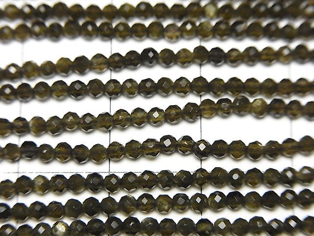 [Video] High Quality! Golden Sheen Obsidian AAA Faceted Round 2mm 1strand beads (aprx.15inch / 37cm)