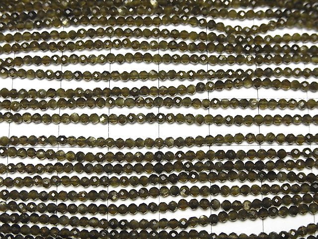 [Video] High Quality! Golden Sheen Obsidian AAA Faceted Round 2mm 1strand beads (aprx.15inch / 37cm)