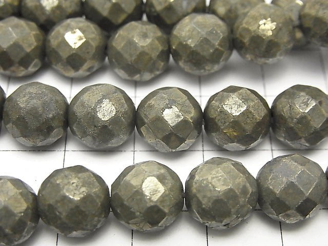 Golden Pyrite AAA 64 Faceted Round 10 mm half or 1 strand beads (aprx.15 inch / 38 cm)