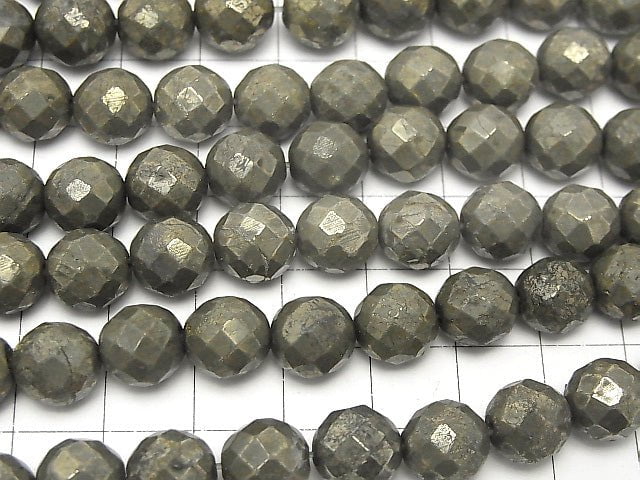 Golden Pyrite AAA 64 Faceted Round 10 mm half or 1 strand beads (aprx.15 inch / 38 cm)