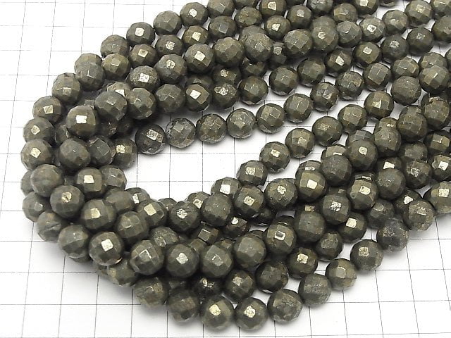 Golden Pyrite AAA 64 Faceted Round 10 mm half or 1 strand beads (aprx.15 inch / 38 cm)