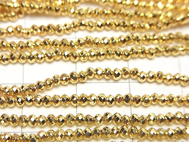 [Video] High Quality! Pyrite AAA- Gold Coated Faceted Round 2mm 1strand beads (aprx.13inch / 32cm)