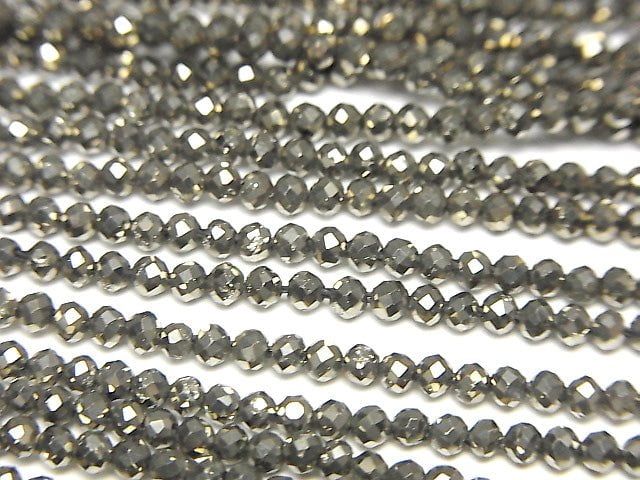 [Video] High Quality! Pyrite AAA- Platinum color coating Faceted Round 2mm 1strand beads (aprx.13inch / 31cm)