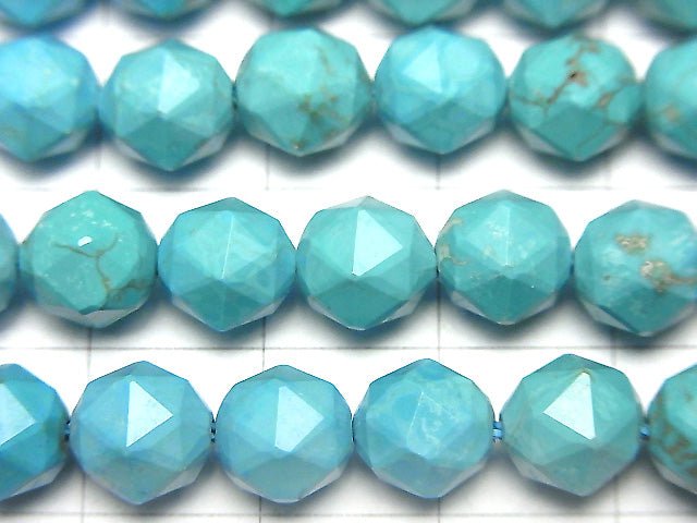 [Video] High Quality! Magnesite Turquoise Star Faceted Round 8mm 1strand beads (aprx.15inch / 37cm)