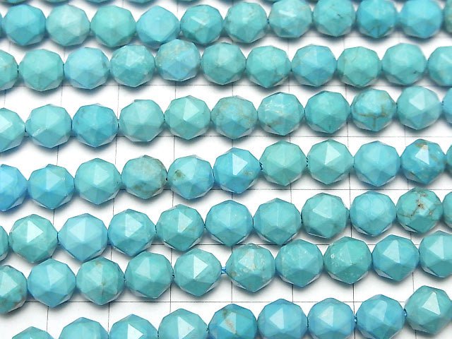 [Video] High Quality! Magnesite Turquoise Star Faceted Round 8mm 1strand beads (aprx.15inch / 37cm)