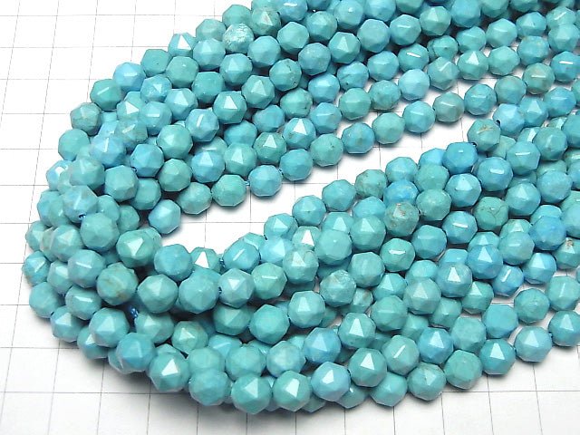 [Video] High Quality! Magnesite Turquoise Star Faceted Round 8mm 1strand beads (aprx.15inch / 37cm)