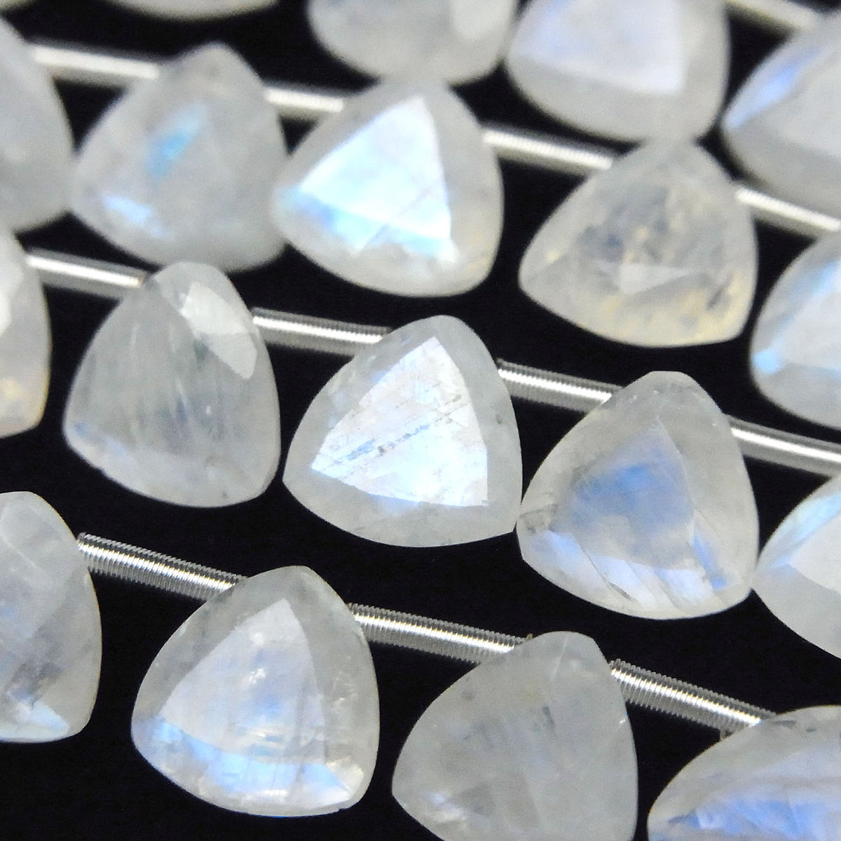 高品質彩虹月光石 AA++ 三角刻面 8x8mm 半串或 1 串珠子（18顆）