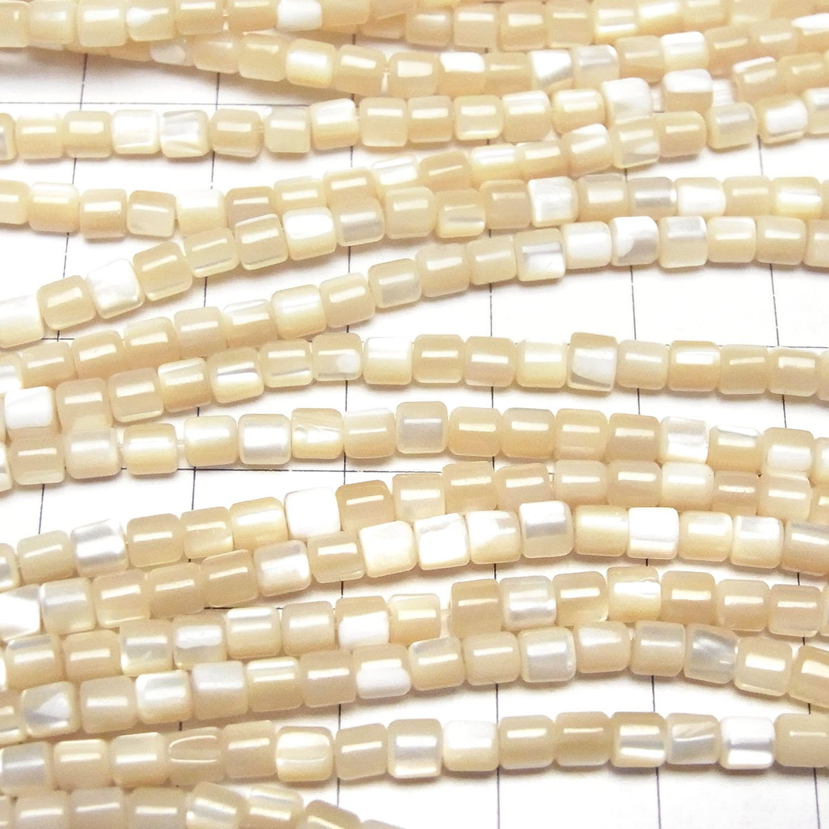 Mother of Pearl (MOP) Beige Tube 3.5x3.5x3.5mm 1strand beads (approx. 15 inches/38 cm)