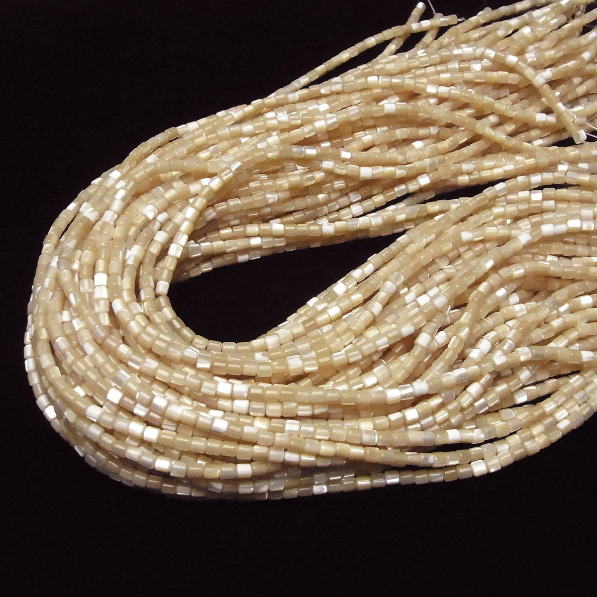 Mother of Pearl (MOP) Beige Tube 3.5x3.5x3.5mm 1strand beads (approx. 15 inches/38 cm)