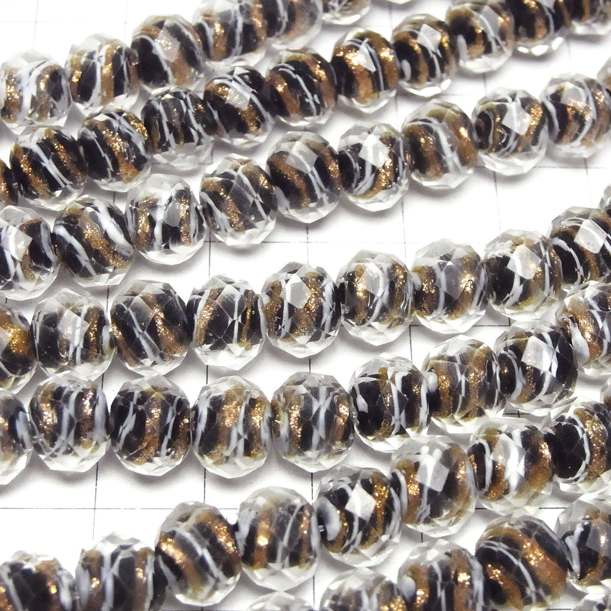 Lampwork Beads Faceted Button Rondelle 10x10x7mm Gold & White Line Carved [Black] Half or 1-strand beads (approx. 15inch/36cm)