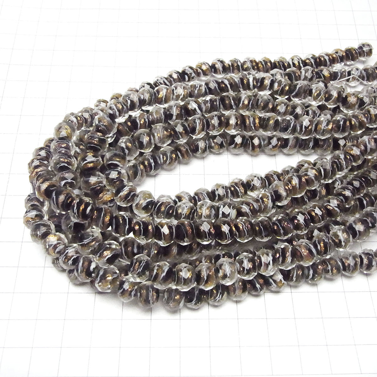 Lampwork Beads Faceted Button Rondelle 10x10x7mm Gold & White Line Carved [Black] Half or 1-strand beads (approx. 15inch/36cm)