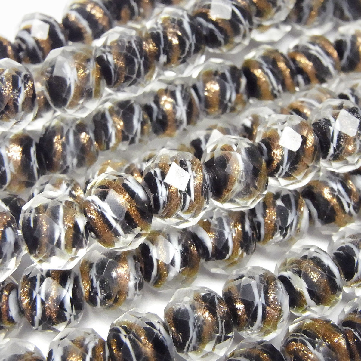 Lampwork Beads Faceted Button Rondelle 10x10x7mm Gold & White Line Carved [Black] Half or 1-strand beads (approx. 15inch/36cm)
