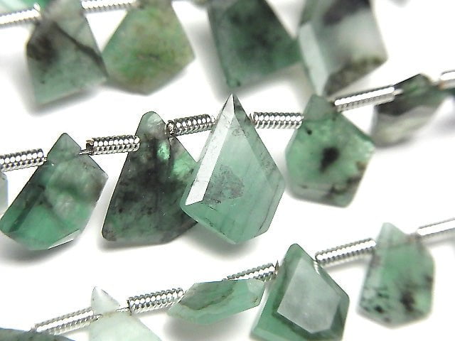 [Video] Brazil Emerald AA Rough Slice Faceted 1strand beads (aprx.7inch/18cm)