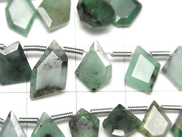 [Video] Brazil Emerald AA Rough Slice Faceted 1strand beads (aprx.7inch/18cm)