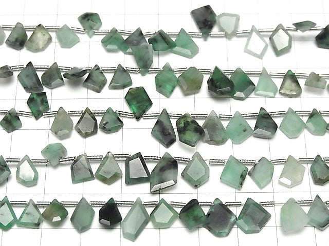 [Video] Brazil Emerald AA Rough Slice Faceted 1strand beads (aprx.7inch/18cm)